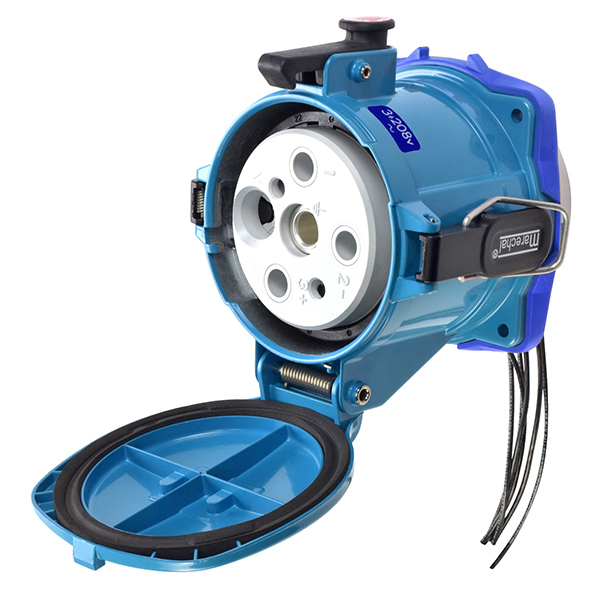 37-24163-976-4X - DS200 RECEPTACLE METAL BLUE SIZE 6 TYPE 4X 3P+G 200A 208 VAC 60 Hz +6 AUX TYPE 4X WATERTIGHTNESS